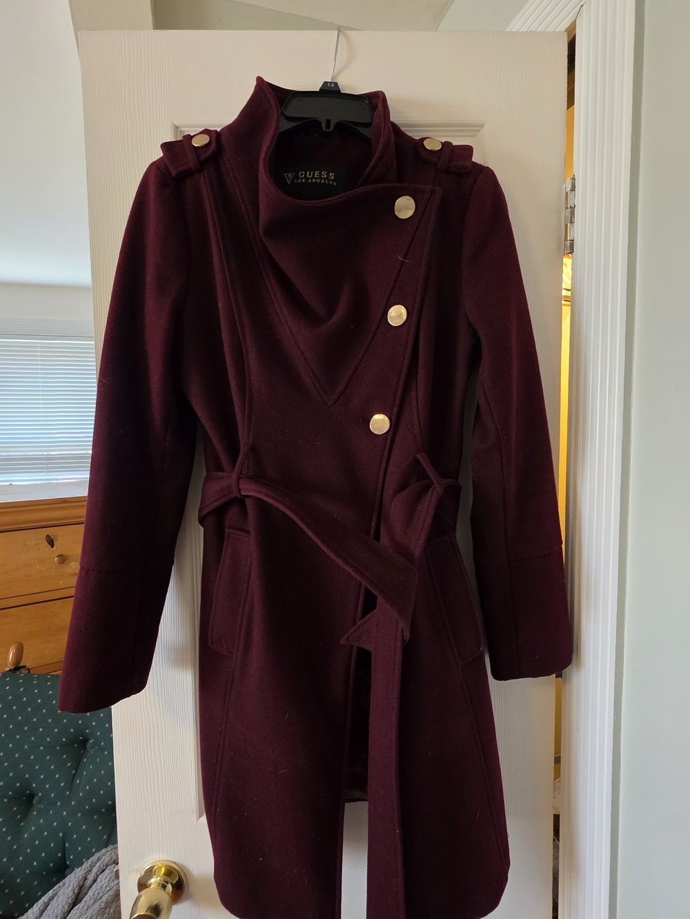 Guess Women's Wine Double-Breasted Belted Trench Coat